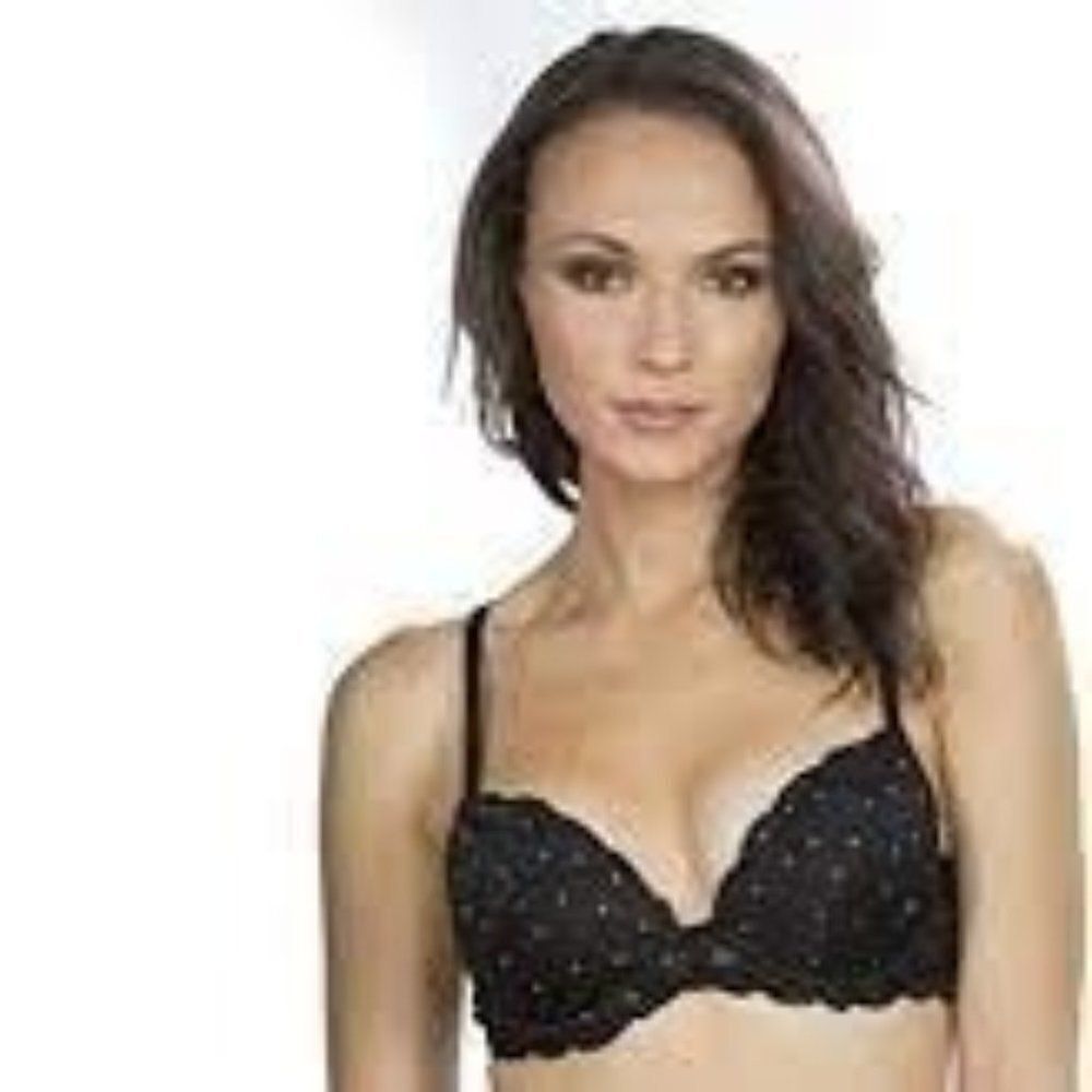 Hers By Herman Womens Black Padded Normal Strap Bejeweled Demi Bra Size 34C